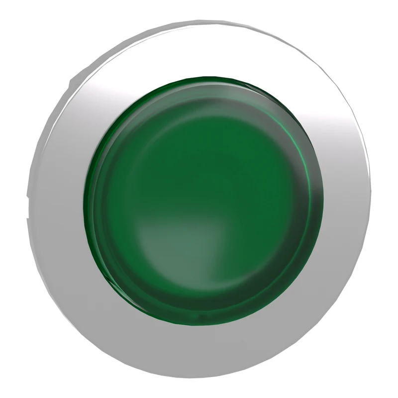 Head For Illuminated Push Button, Harmony XB4, Plastic, Green Projecting, 30mm, Universal LED, Spring Return, Plain Lens