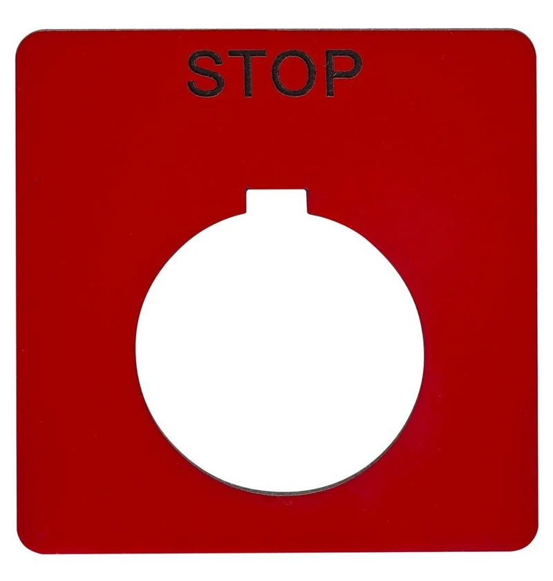 NAMEPLATE STOP 30MM PUSHBUTTON BLACK ON SILVER