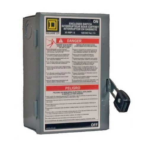 SWITCH FUSED 30A 1P 2W 120VAC FOR 1-PLUG FUSE NEMA-1
