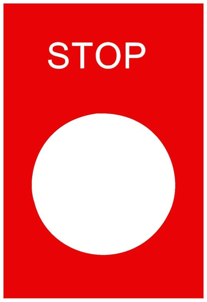 NAMEPLATE STOP 30X40MM WHITE ON RED