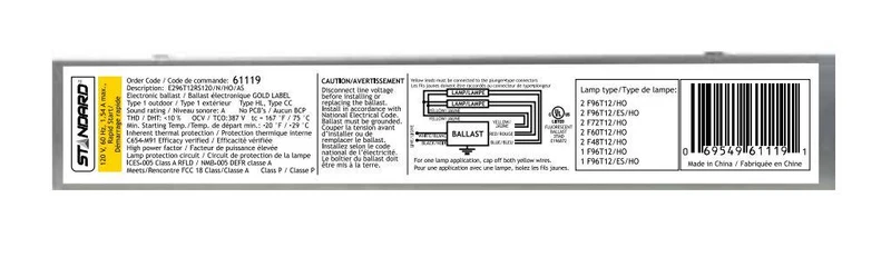 BALLAST FLUORESCENT T12HO ELECTRONIC 2XF96 P.R.S.347V